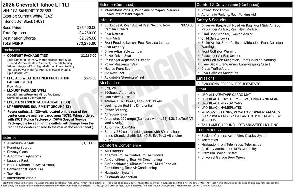 2026 Chevrolet Tahoe LT