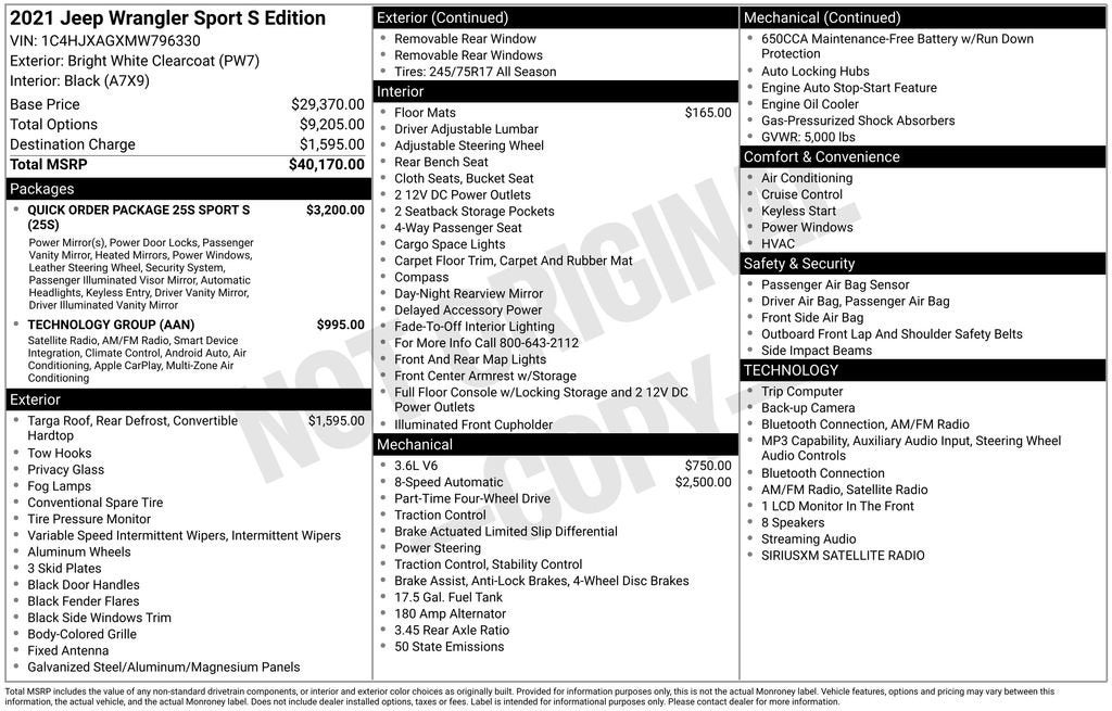 2021 Jeep Wrangler Sport S 4x4