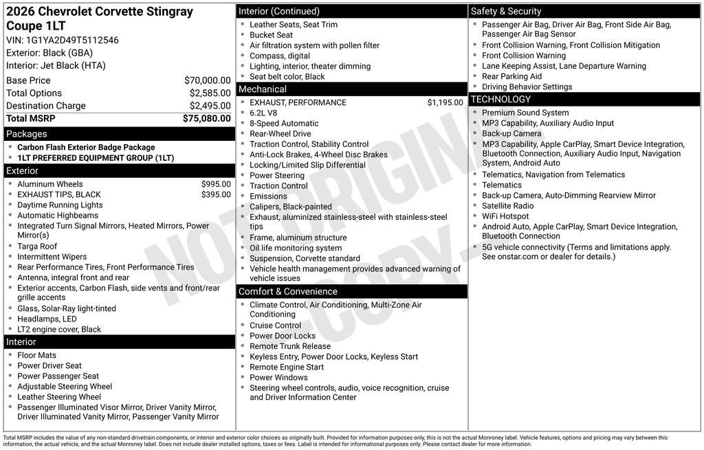 2026 Chevrolet Corvette Stingray 1LT