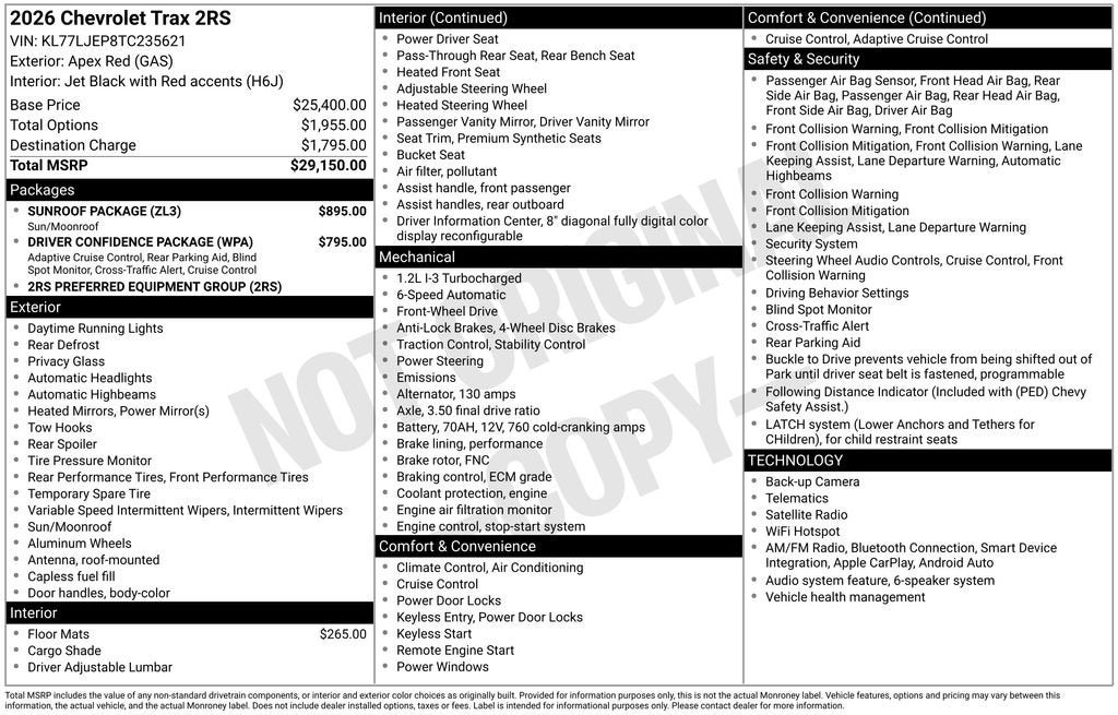 2026 Chevrolet Trax 2RS
